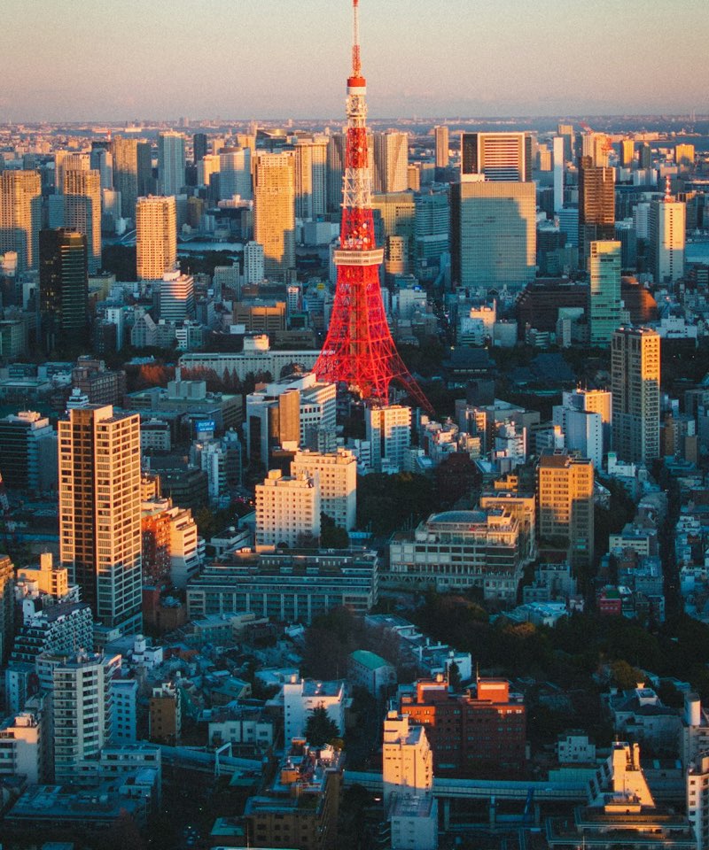 Tokyo Tower above the city at sunset